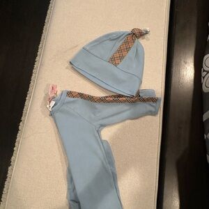 Burberry Blue Bodysuit with Check Trim